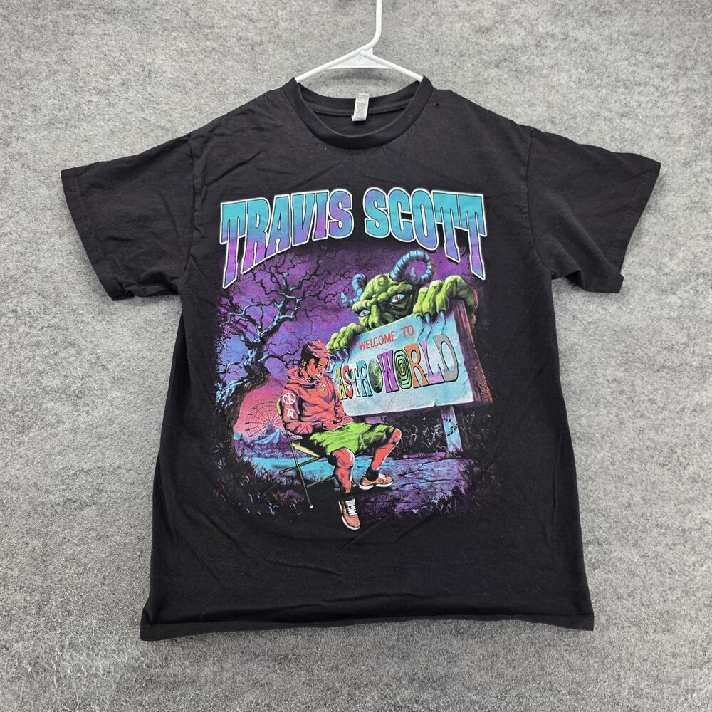 Travis Scott Astroworld Gildan Shirt Mens Medium Black Graphic Tee Music Hip Hop